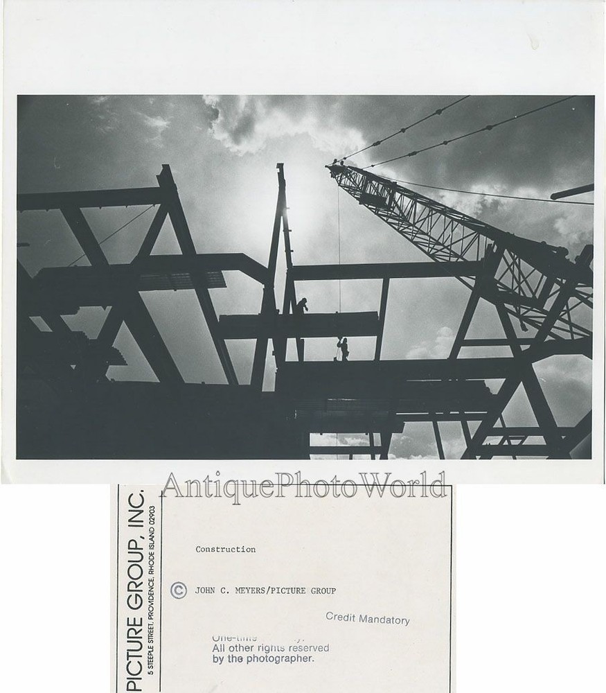 Construction crane silhouette vintage photo by Myers