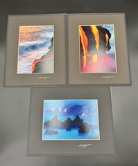 G Brad Lewis Hawaii Volcano Lava Art Photo Print Matted Set of 3 8×10” Signed