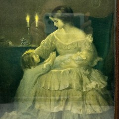 Antique Victorian Colorized Photo of Mother Child Baby Framed Large Picture