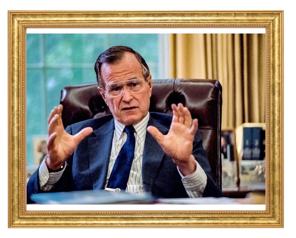 President George H.W. Bush Photograph in a Aged Gold Frame