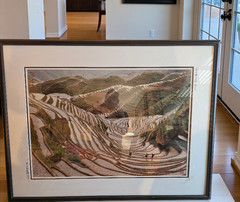 Huge 42×32 Vintage 2002 Chinese Rice Terrace Photo – Framed & Signed – Longji