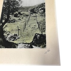 Signed Hand-Colored Rural Landscape Cabin Photograph Matted Vintage Art