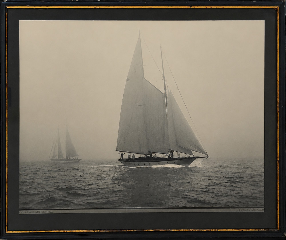 Original JOHN R HOGAN Photo Cold Atlantic Fog Signed Framed c1940s 16×20 Sailing