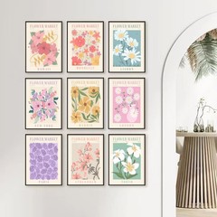 Flower Market Posters Set of 9, Minimalist Wall Art Prints, Vintage Flower Pi…