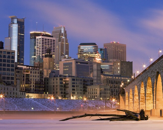Downtown MINNEAPOLIS SKYLINE Glossy 16×20 Photo Stone Arch Bridge Print Poster
