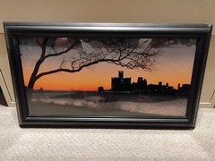 Framed Photograph Detroit Skyline – «Evening» 24in X 12in – One Of A Kind -Local