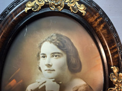 ANTIQUE Oval Portrait/Highly Ornate Tiger Wood & Heavy Gilded Gold Floral Frame