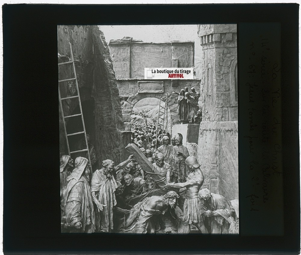 Jesus Falls For The 2Nd Time, Photo Glass Plaque, Black & White, 8.5X10 Cm