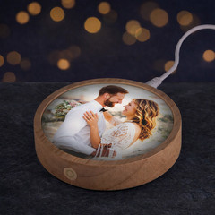 Custom Photo LED Night Light, Personalized Picture with Wood Base Plug-In Light