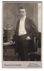 Photograph Hugo Schröder, Zittau Michstrasse 7, young man in night clothes