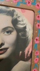 Painted Female Portrait Of Actress Patricia Neal In Painted Frame Vintage Pink