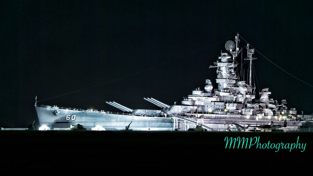 Digital Photo Wallpaper 4K Image Background USS Alabama Battleship at Night