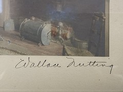 Wallace Nutting (1861-1941) Hand Colored Photograph Woman Knitting by Fireplace