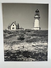 Vintage Large Black & White Photograph Photography Print Lighthouse Sea Nautical