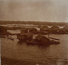 Vietnam China Asia Village Floating c1910 Photo Stereo Glasses Vintage
