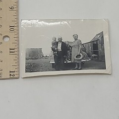 Vintage Family Photograph Homestead Farm House ,Sheep Mom Said Take Your Hat Off