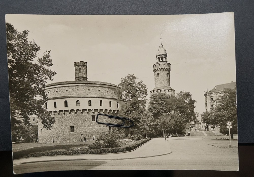 Photo postcard view GDR Görlitz Kaisertrutz Tower Street historical picture house