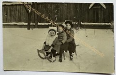 orig. Photo postcard photograph child children around 1930 girl sleigh winter