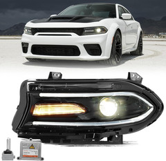 Headlight Assembly Fits for 2015-2022 Dodge Charger [Factory Hid/Xenon Type] wit