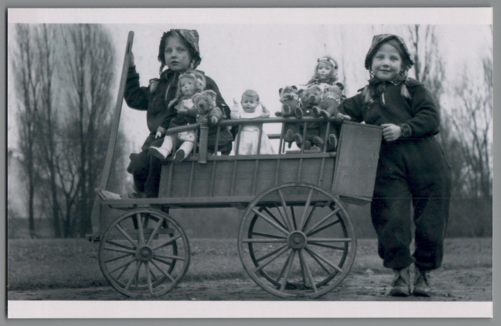 Photo Children Handcart Dolls Teddy Bear Toy Repro From Negative Circa 1930s