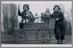 Photo Children Handcart Dolls Teddy Bear Toy Repro From Negative Circa 1930s