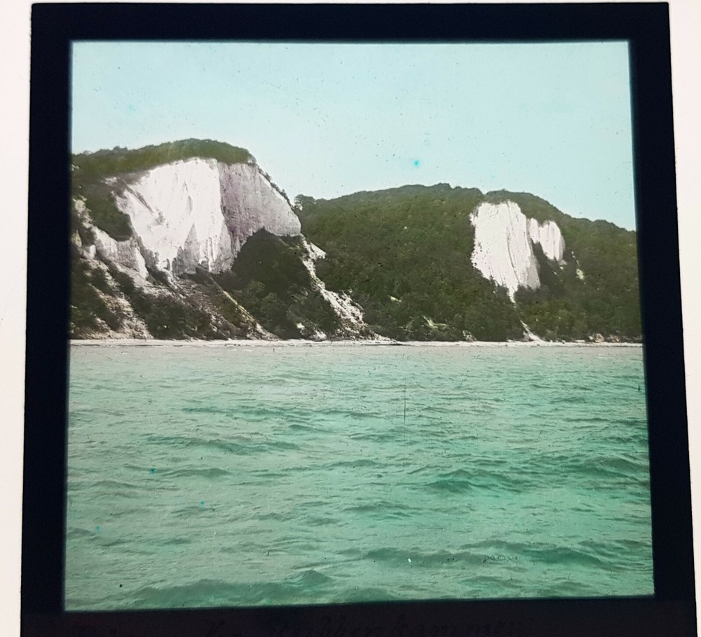 Vintage Glass Slide/Plate RÜGEN Chalk Cliffs Germany c1905 Hand-Colored 8x8cm
