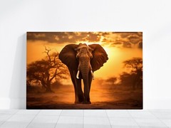 Elephant Canvas Wall Art, Sunset Nature Photo Pictures Large African Elephant