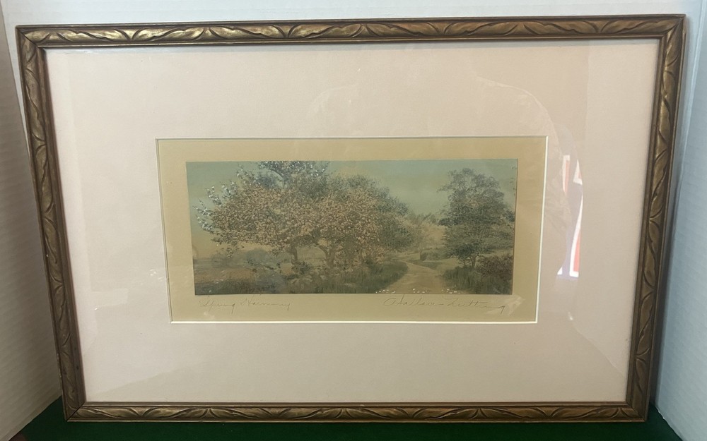 Wallace Nutting Signed Hand-Tinted Lithograph Landscape Framed 18×12 Antique