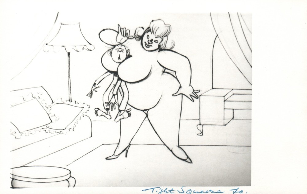 1964 RARE John Olday Real Photo SIGNED Satirical Cartoon Tight Squeeze POSTCARD