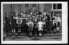 Münster 1949 – elementary school class photo enrollment – 1940s – photo postcard 14x9cm
