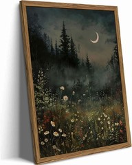 Framed Vintage Landscape Wall Art Mountain Nature Wall Decor Paintings Moody