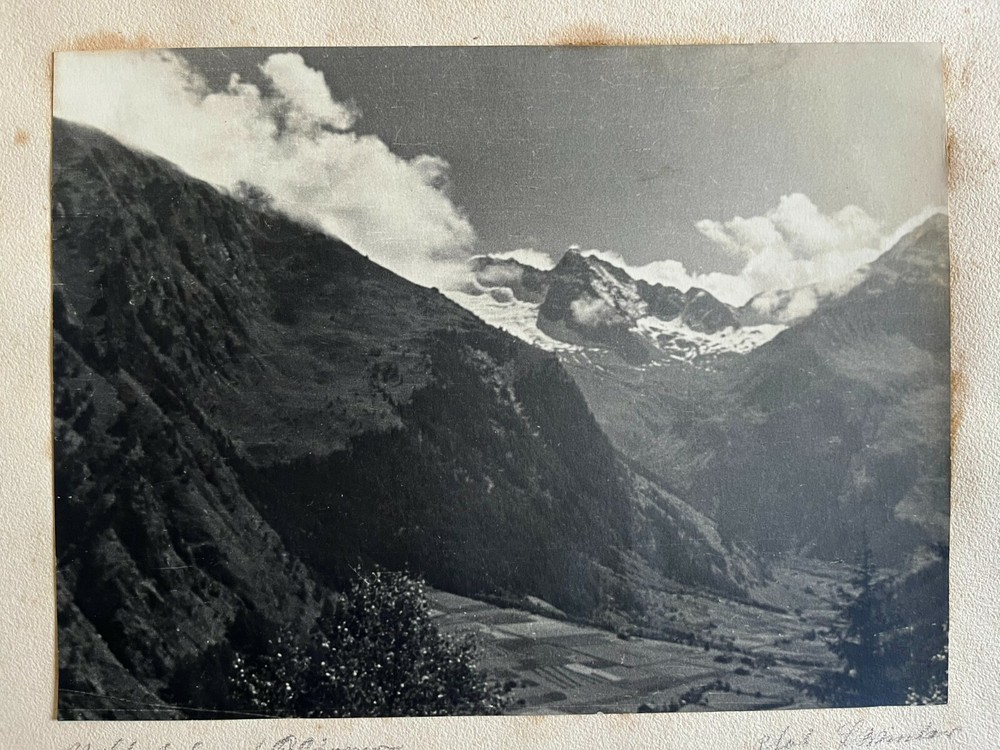 23x17cm on 42x32cm Beautiful Barite Photo Circa 1930 Mountains Signed Photo