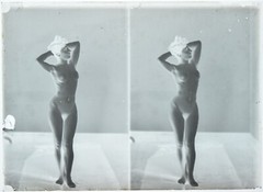 Photographs on 13x18cm glass plate. Nude study. Stereoscopic