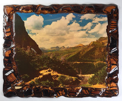 VTG 1970s Era Wooden Resin PLAQUE Photo Glacier National Park 20″x16″ Logan Pass
