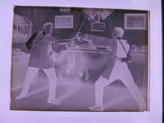 Men Fencing In Basement Pounding Joint Motif Historical Glass Negative