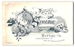 Photograph H. Strube, Zittau i. Sa., painting palette and monogram of the photographer