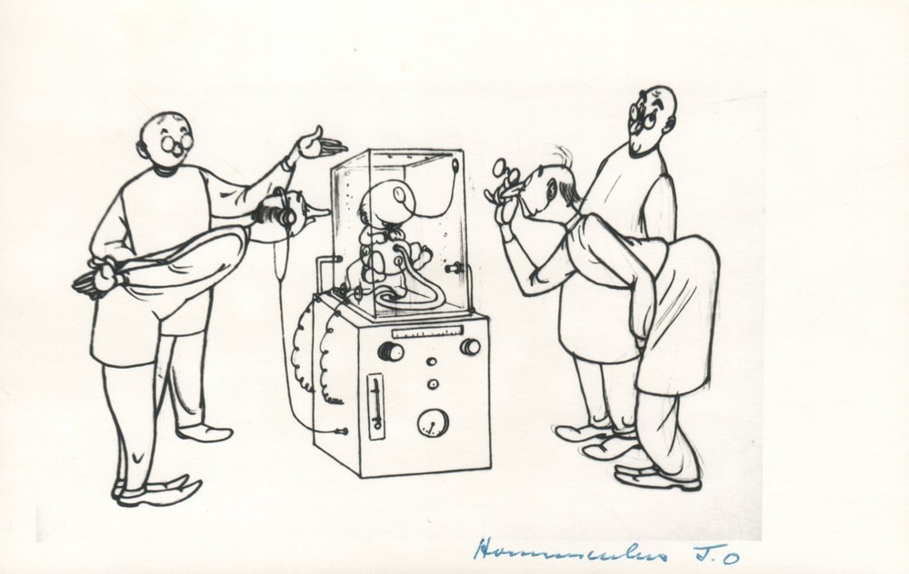1964 RARE John Olday Real Photo SIGNED Satirical Cartoon Homunculus POSTCARD