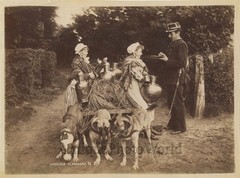 Belgium women milk maids w soldier and dog carriage cart antique albumen photo