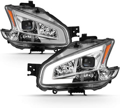 – for 2009-2014 Nissan Maxima Chrome UPGRADE LED Tube Style Projector Headlights