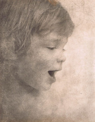 Hendrickson Original Photo SEPIA SIDE PORTRAIT OF VERY HAPPY TODDLER 11×14 R297