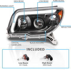 for 2006-2009 Toyota 4Runner LED Tube Bar Projector Black Replacement Headlights