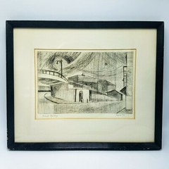 GEORGE KRAUSE Original ENGRAVING «Small Bridge» RARE Photographer SIGNED 1956