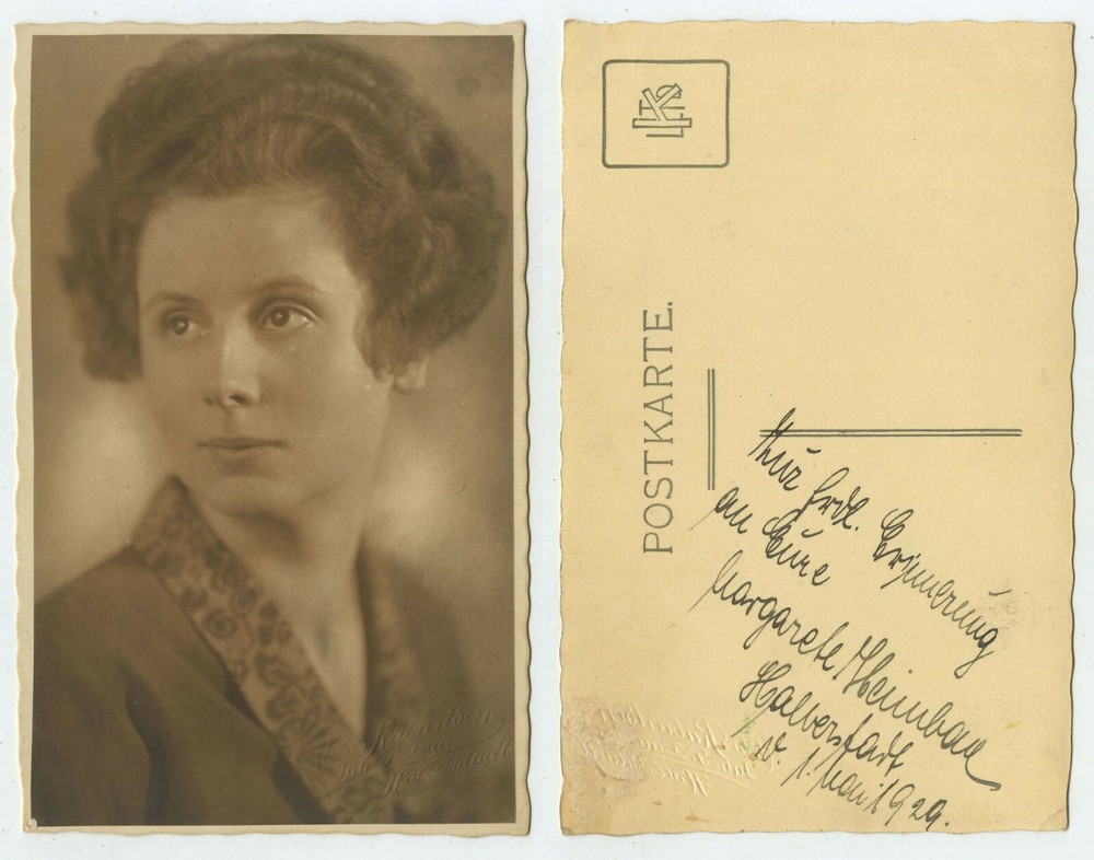 60914 – Young woman, fresh from hairdresser – photo, dated Halberstadt 1.5.1929