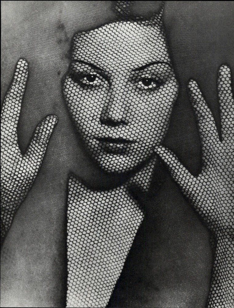 1975 Man Ray Female Solarized Portrait Through Screen Art Photo Gravure