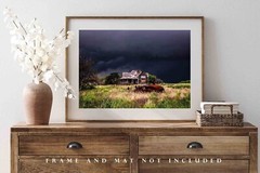 Abandoned Photography Print: Texas House Cotton Gin Stormy Sky Americana Photo