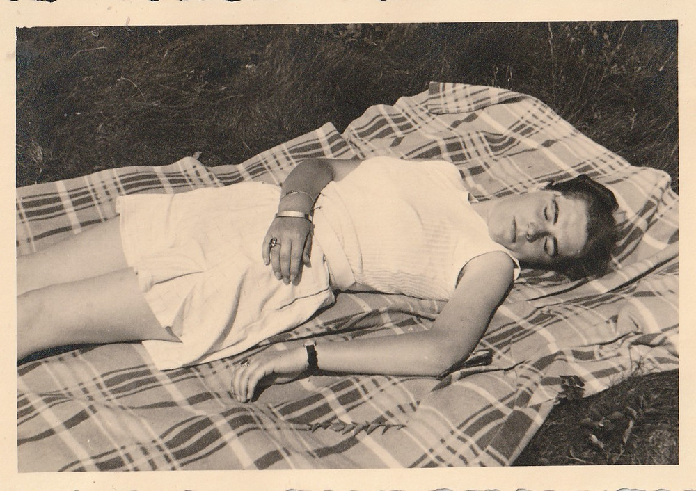 Vintage Photo Beautiful Woman in Mini Dress Sleeping Fashion Snapshot 1950s-1