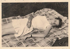 Vintage Photo Beautiful Woman in Mini Dress Sleeping Fashion Snapshot 1950s-1