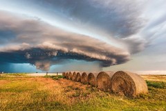 Storm Photography Print: Oklahoma Supercell Thunderstorm Hay Bales Weather Photo