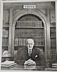 Vintage Photograph of IBM T.J. Watson Sr in front of Think sign at IBM Endicott