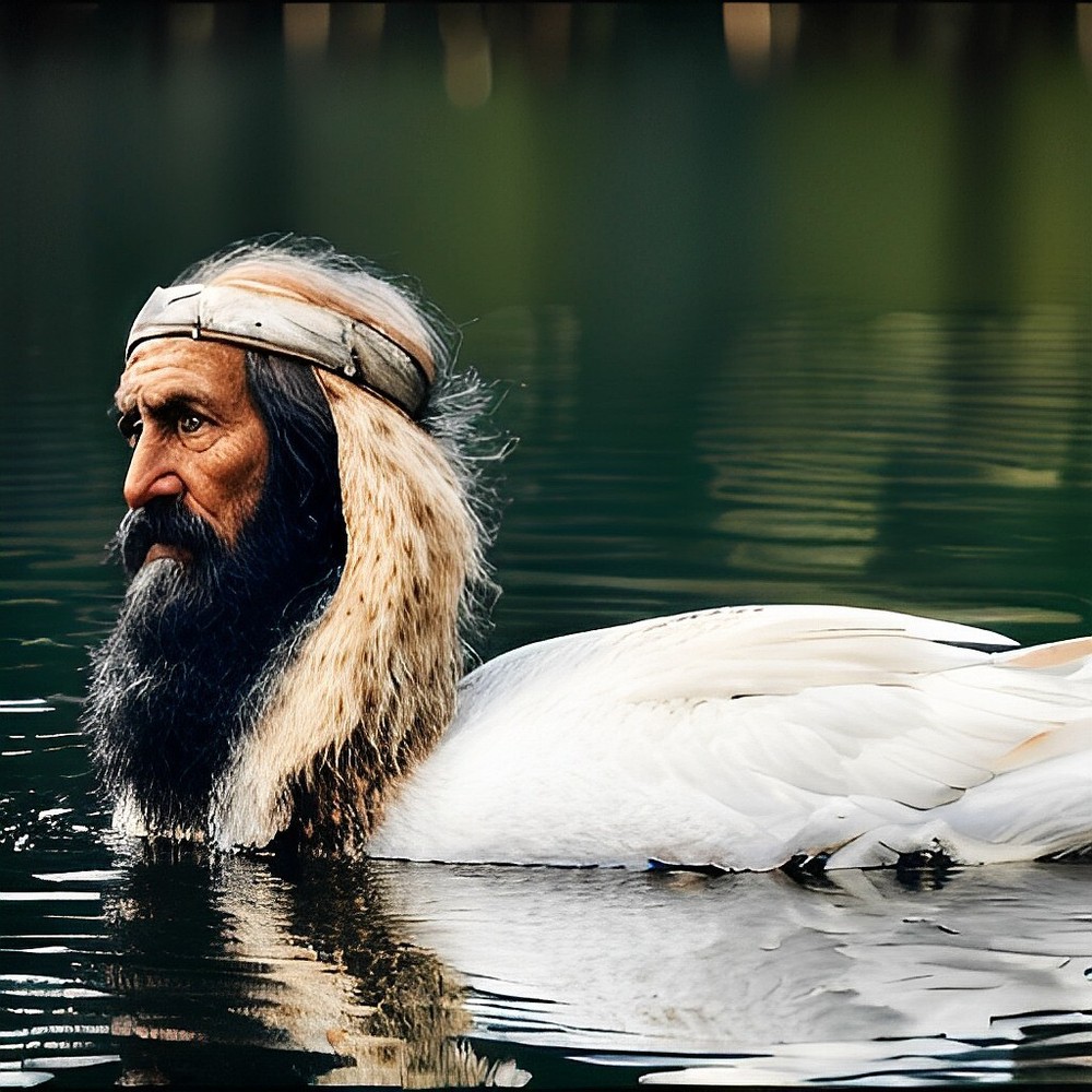ART PHOTO Digital Product Collage Virtual Postcard Image -Druid swan on the lake